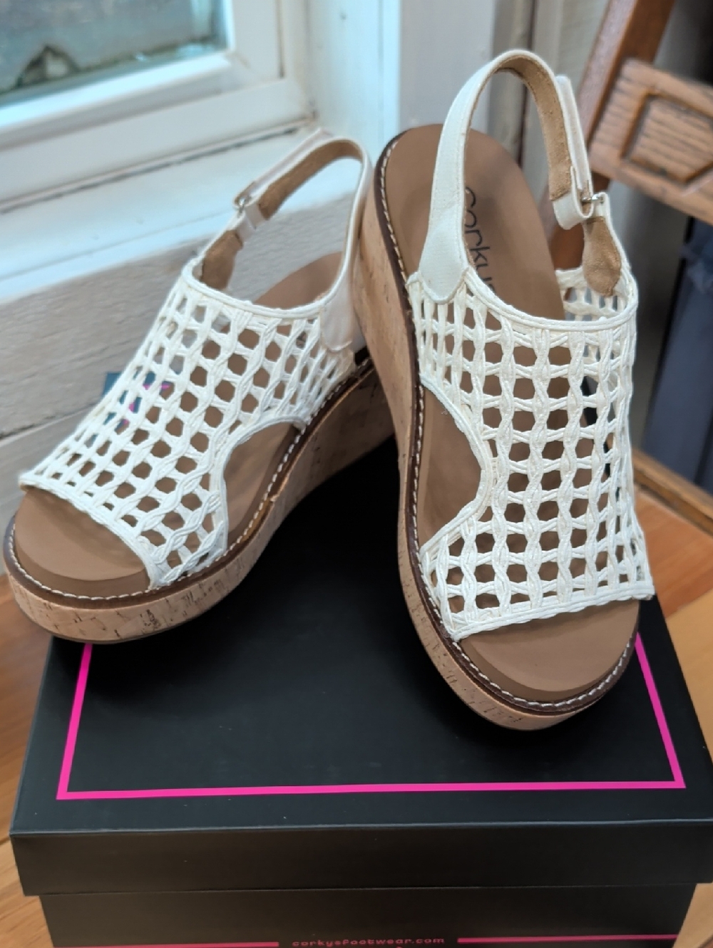 Cream Woven Slingback Wedge Sandals - New In Box From Corky's.